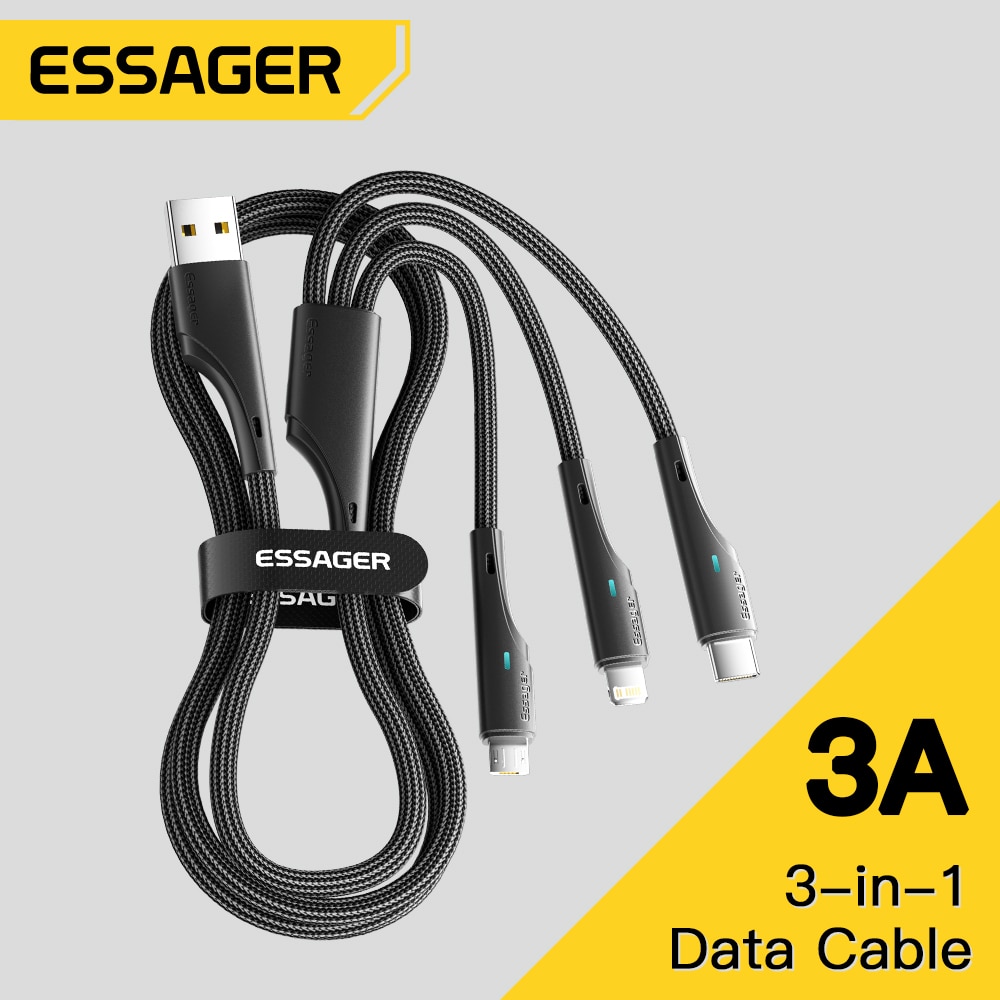 Essager 3 in 1 USB Type C Cable Micro USB Wire Charger For iPhone 14 13 12 X Pro Max Samsung Xiaomi PCPO Mobile Phone Data Cord