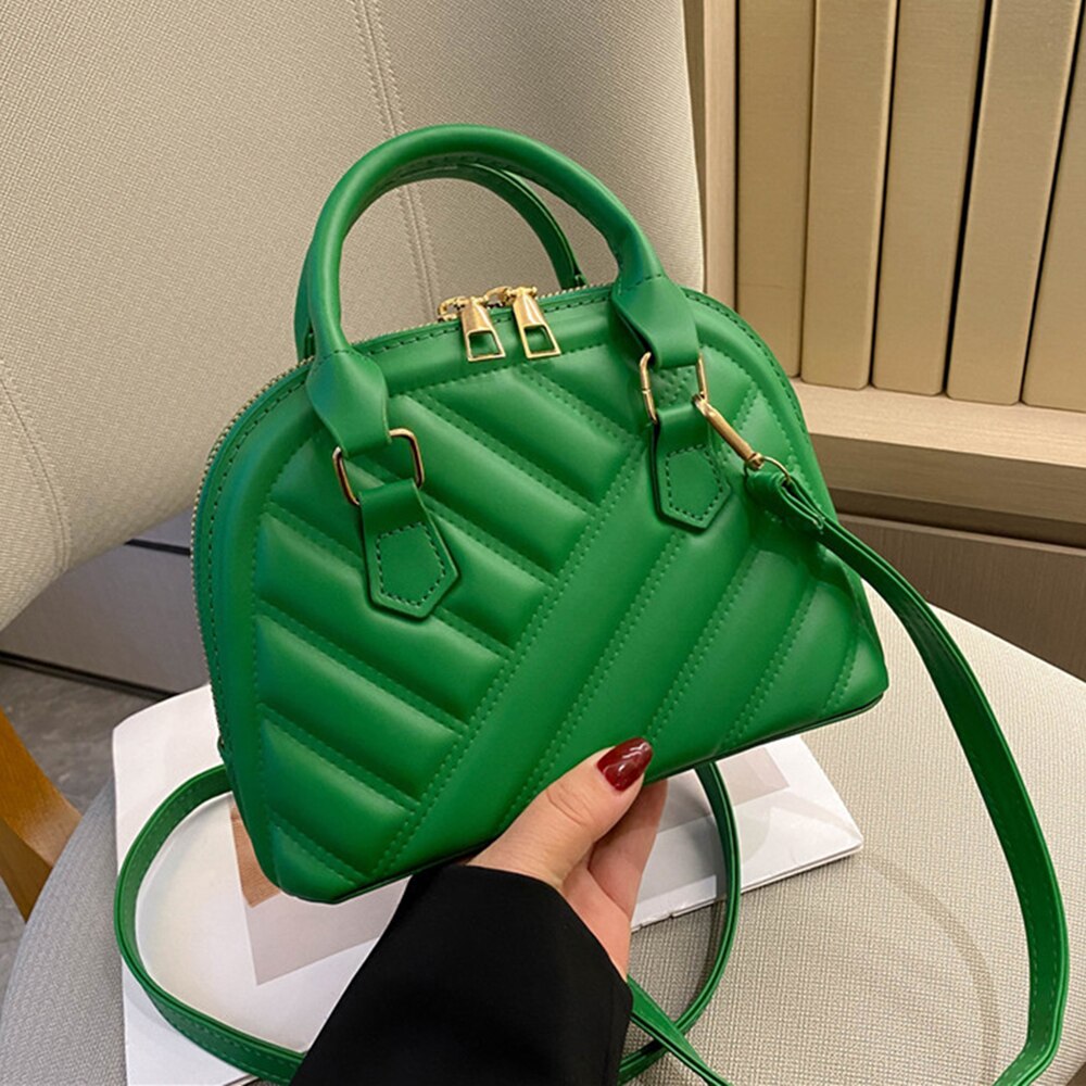 Fashionable Solid Color Handbags For Women Stripes Shoulder Bags 2022 New Casual Shell Crossbody Bags Pu Leather Elegant Bags