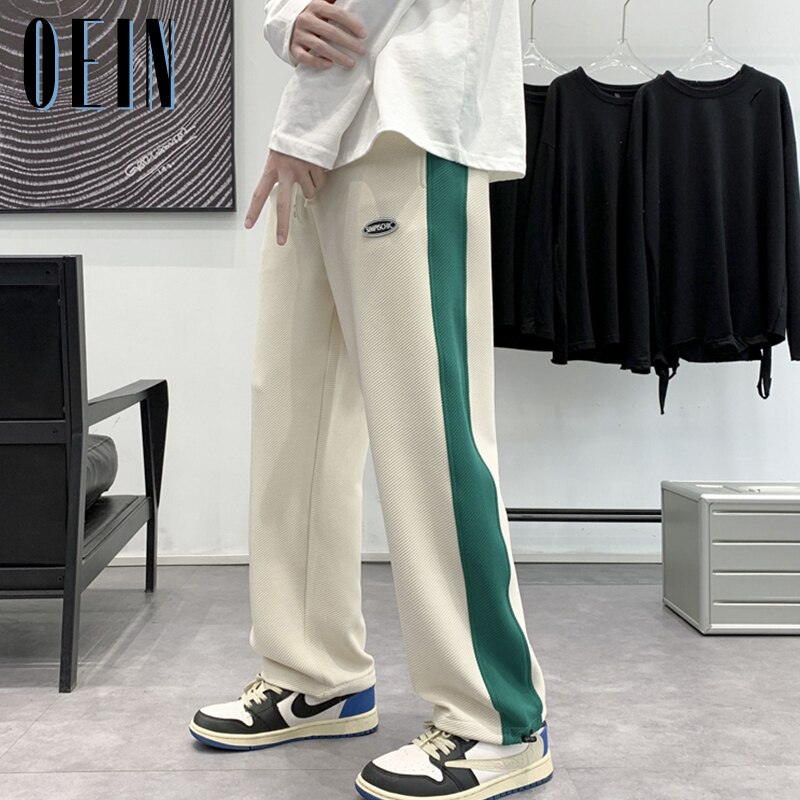 Spring Jogger Men Padded Casual Pants 2023 Unisex High Street BF Hip Hop Sweatpants Wide Leg Sports Straight Striped Trousers