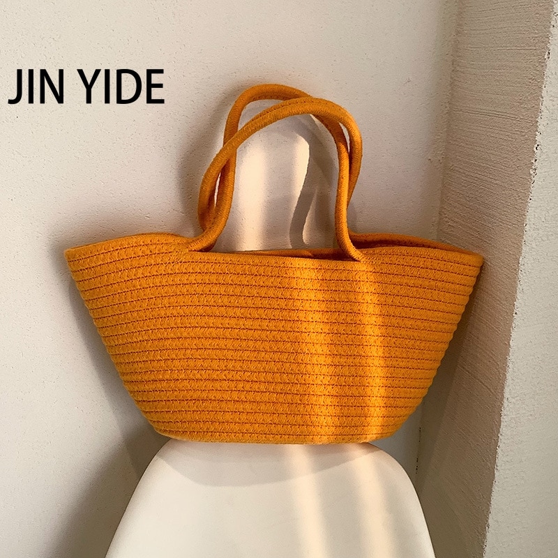 New Straw Bag for Women 2023 Trend Cotton Rope Designer Purses and Handbags Girls Casual Open Weave Beach Carrycot Totes Bags