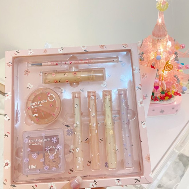 Sdattor FLORTTE Jelly Lipstick Eyeshadow Set Floria First Kiss Love Series Lip Gloss Mirror Water Light Lip Glaze Beauty Cosmeti