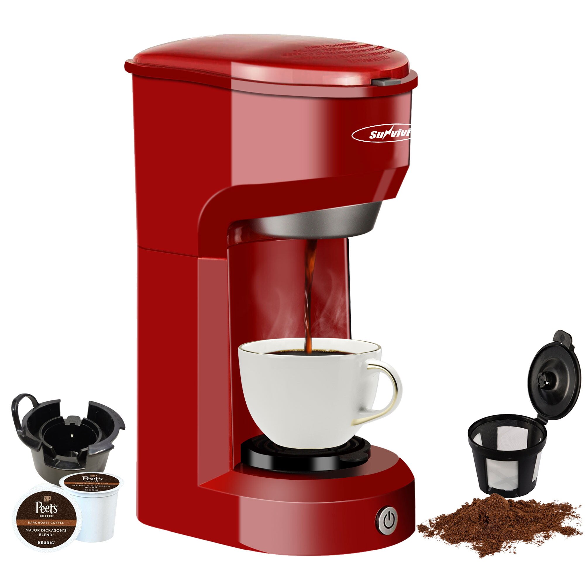 Single Serve Coffee Maker Brewer for Single Cup Capsule with 6-14OZ Reservoir One-Touch Button Coffee Machines,Red