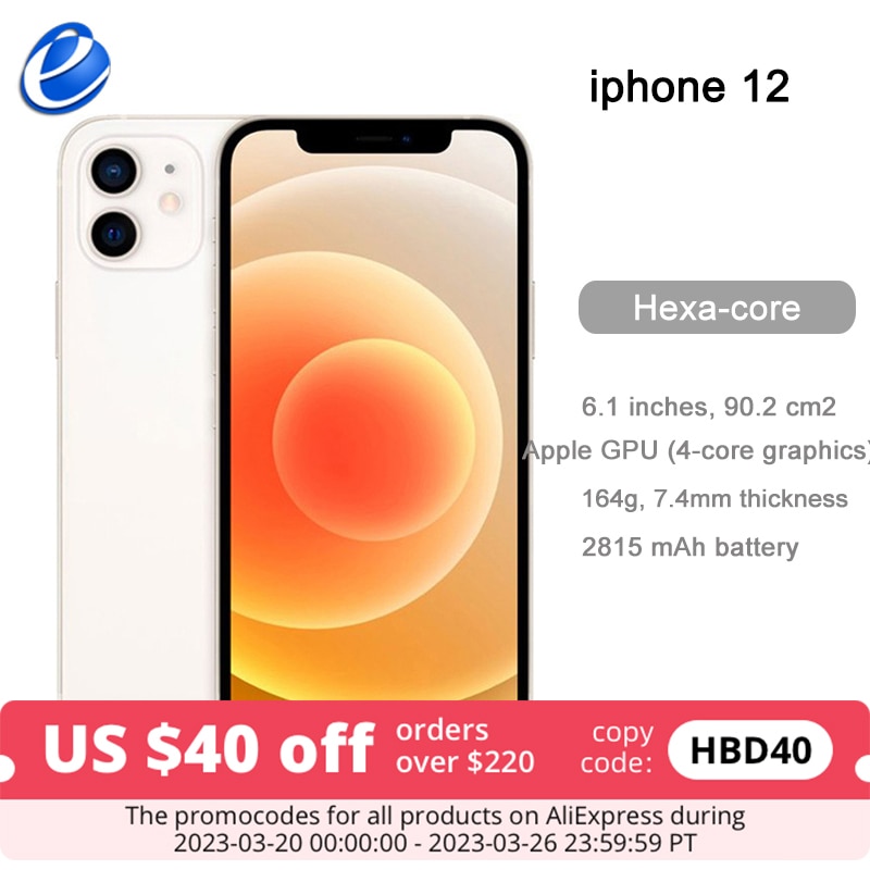 Original Apple iPhone 12 5G LTE Mobile phone 6.1'' 4GB&64/128/256GB IOS A14 Bionic Hexa Core Dual 12MP Face ID Cellphone
