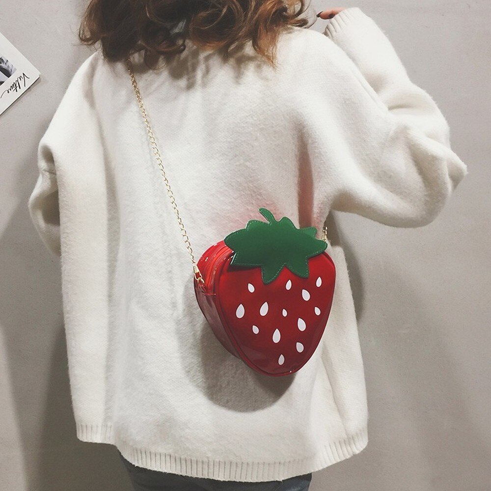 Women Shoulder Bag Strawberry Shape Designer Bag New Fashion Pu Leather Chain Crossbody Bag Girls Cute Fruit Purses and Handbag
