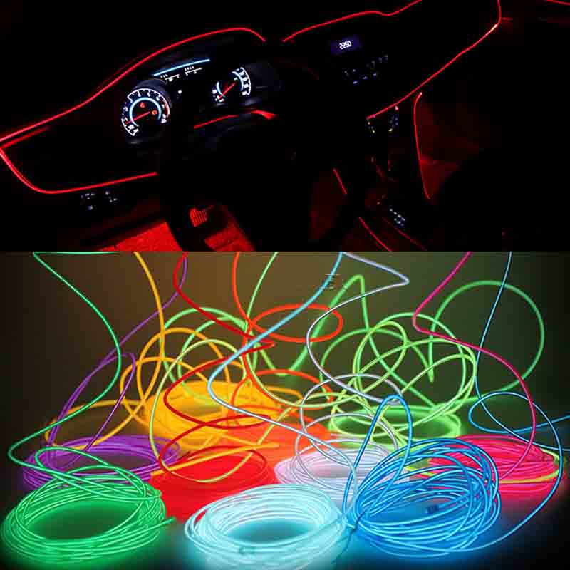 1M/2M/3M/5M Car Interior Led Decorative Lamp EL Wiring Neon Strip For Auto DIY Flexible Ambient Light Party Atmosphere Diode USB