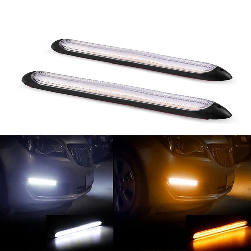 2x Car DRL LED Daytime Running Light Flow Yellow Turn Signal White DRLScan Waterproof Headlight Strip Sequential Light Universal