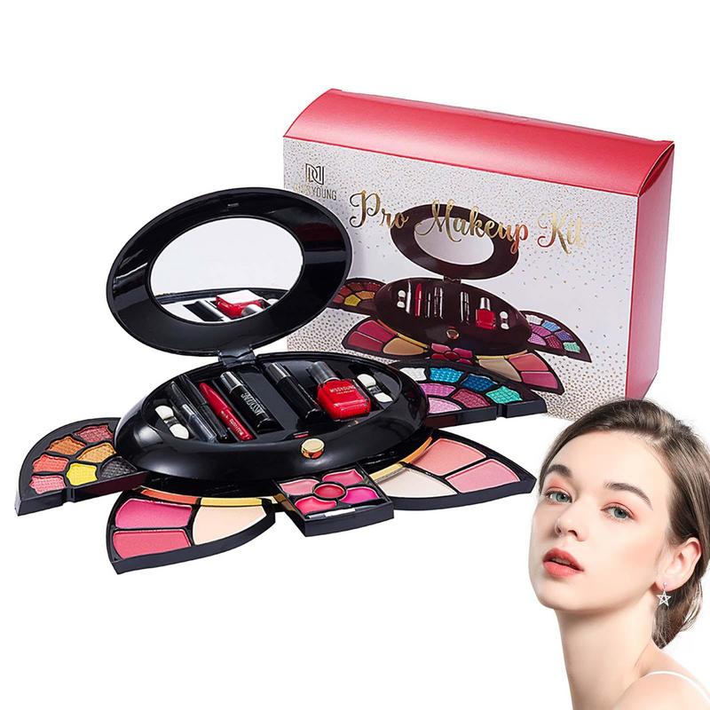 Sdattor Professional Makeup Palette With Mirror Lip Gloss Eye Shadow Beginner Makeup Kit Mascara And Nail Polish For Girls Women