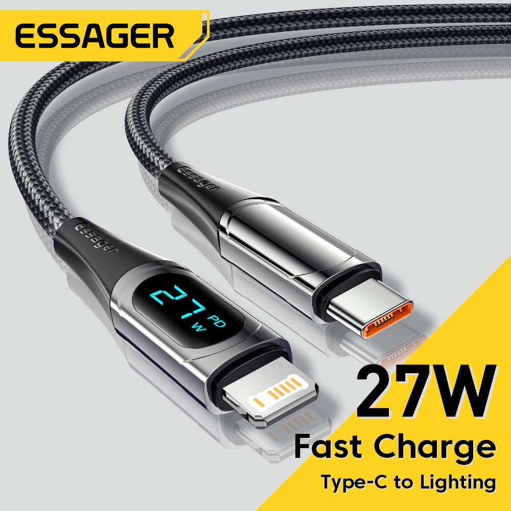 ESSAGER 20W PD USB C Cable Fast Charging Cable for iPhone 14 13 12 Pro Max XR Digital Display Mobile Phone Data Cord for iphone