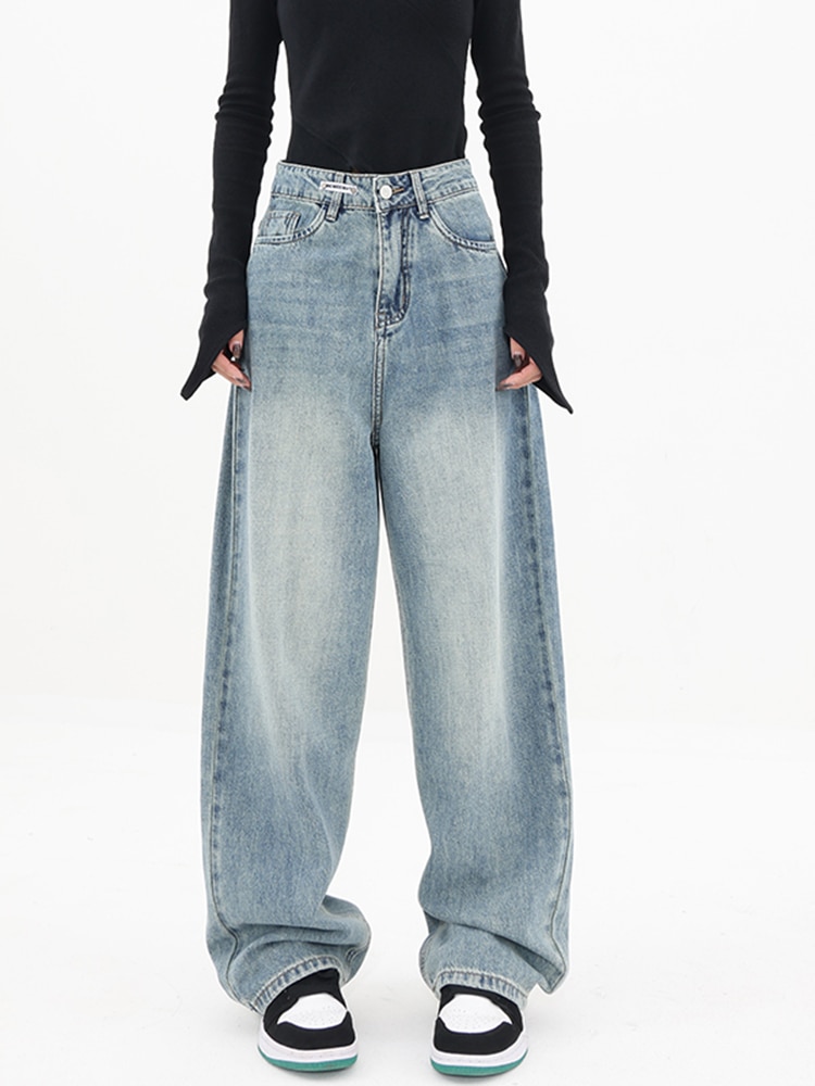 Jeans Women Denim Pants High Waisted Patchwork Full Length Korean High Street Comfortable Wide Leg Y2K 2023 Spring Office Lady